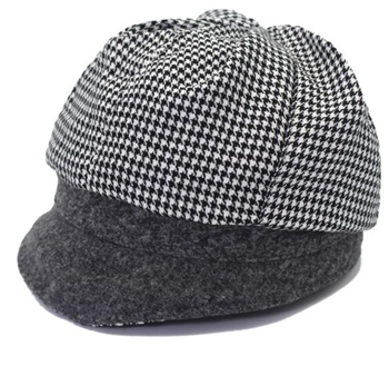 Black and White Cotton Grid Pattern Hat 