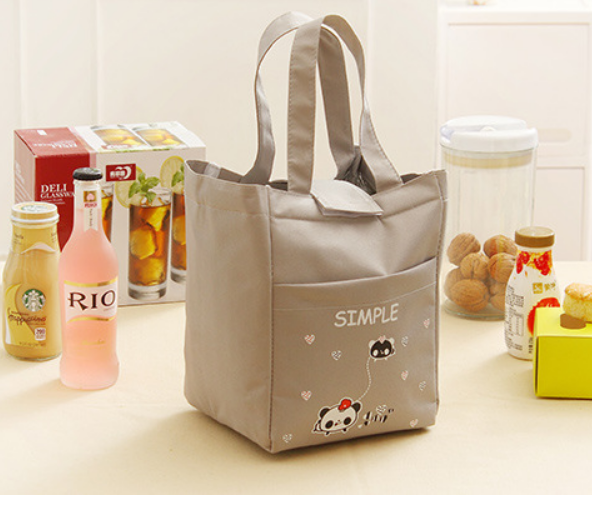 Grey Canvas Lunch Bag for Girls