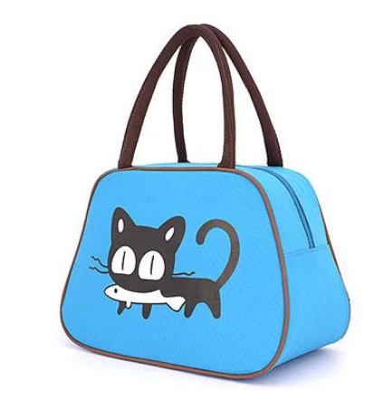 Cat Printed Multicolored Oxford Lunch Bag for Girls