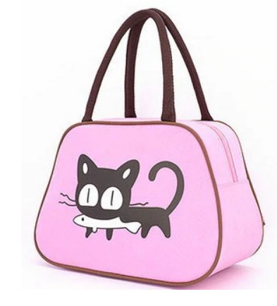 Cat Printed Multicolored Oxford Lunch Bag for Girls