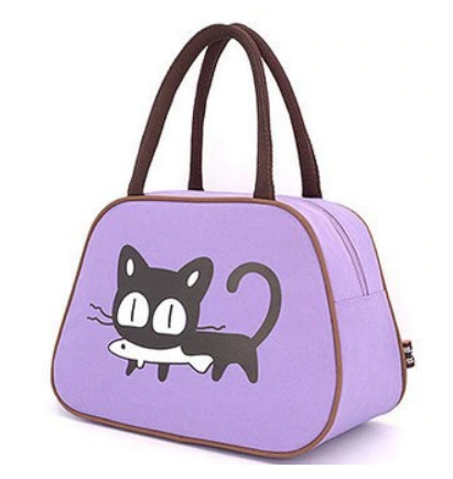 Cat Printed Multicolored Oxford Lunch Bag for Girls