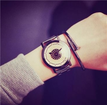 Stainless Steel Turntable Quartz Wrist Watch 