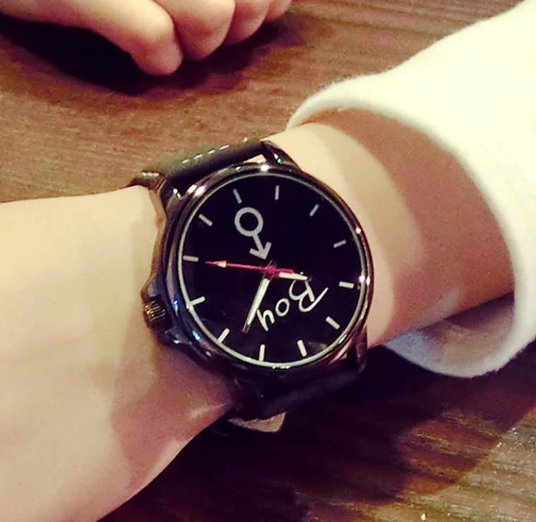 Leather Strap Boy Printed Dial Watch for Men