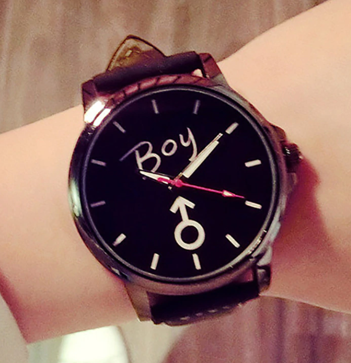 Leather Strap Boy Printed Dial Watch for Men