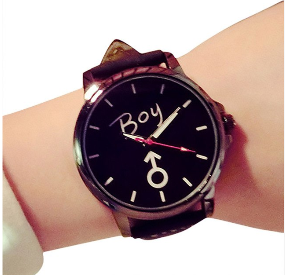 Leather Strap Boy Printed Dial Watch for Men