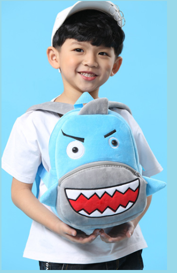 Shark Printed Plush School Backpack for Kids