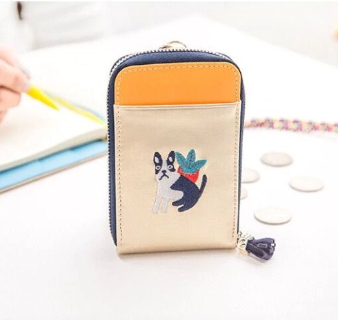 PU Leather Cute Hanging Neck Embroidered Mini Wallet for Women