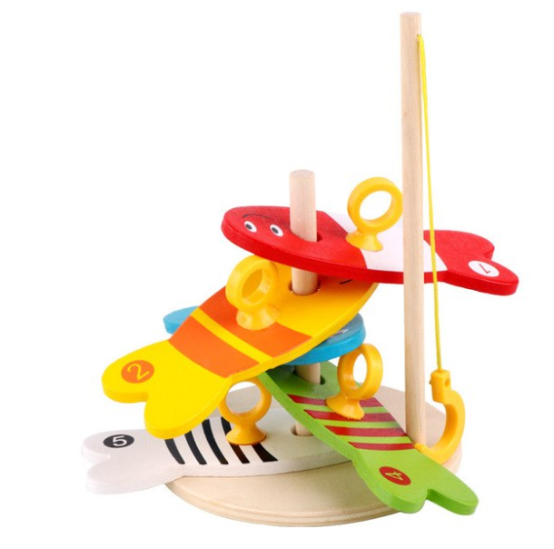 Wooden Colorful Fishing Column Toy for Kids