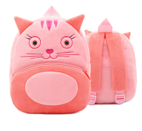 Pink Kitty Printed Cotton School Backpack for Kids