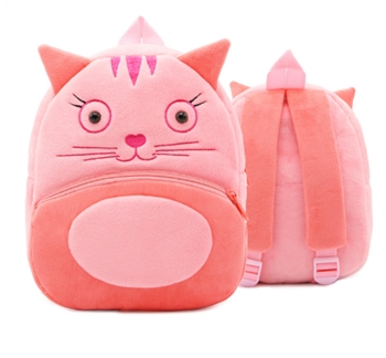 Pink Kitty Printed Cotton School Backpack for Kids