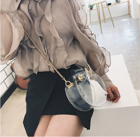 PVC Circular Waterproof Shoulder Crossbody Chain Clutch Bag for Women