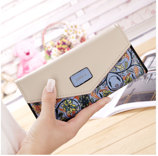Flower Printed PU Multifunction Folding Wallet for Girls
