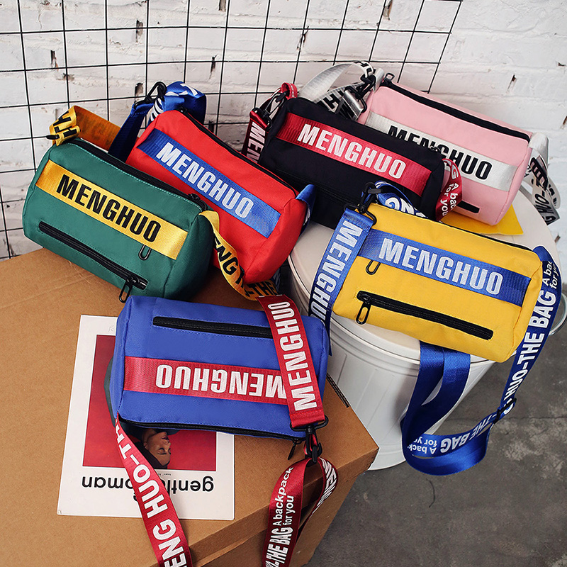 Canvas Barrel Shape Adjustable Wide Strap Messenger Bag for Women