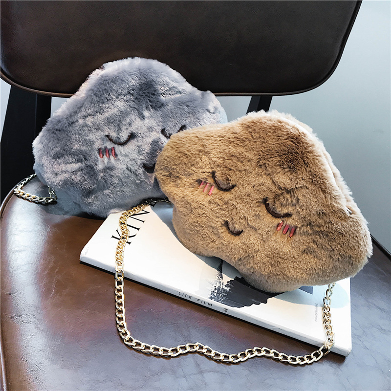 Flannel Smiling Small Chain Strap Soft Messenger Bag for Women