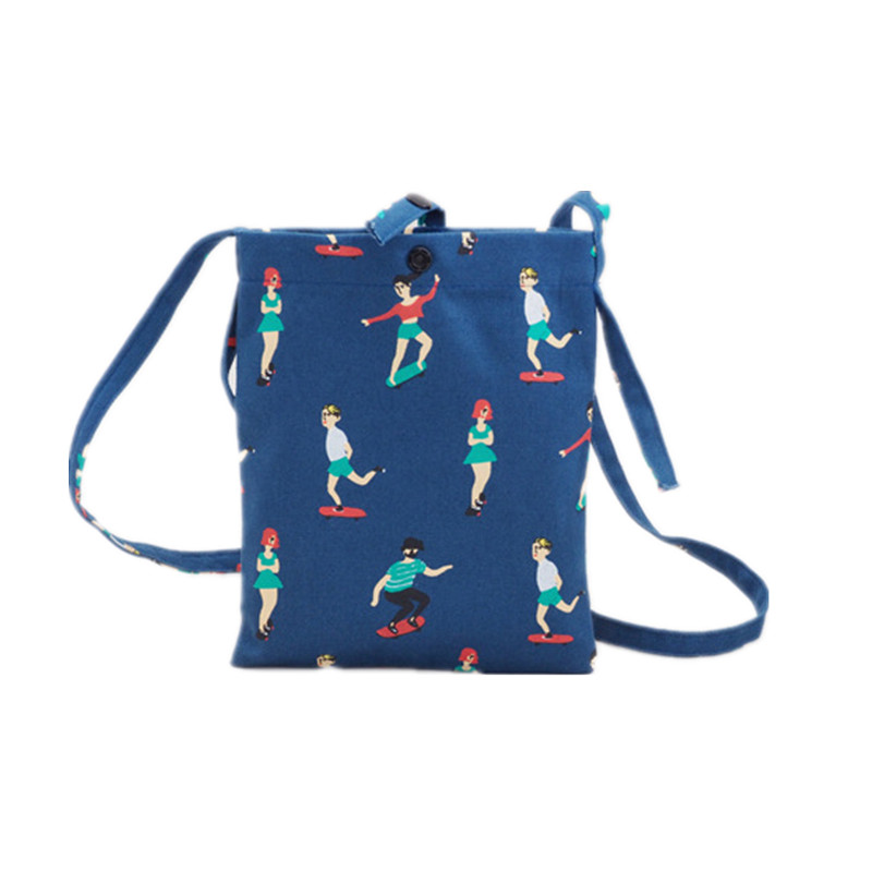 Cotton Cartoon Printed Flap Casual Messenger Bag for Women