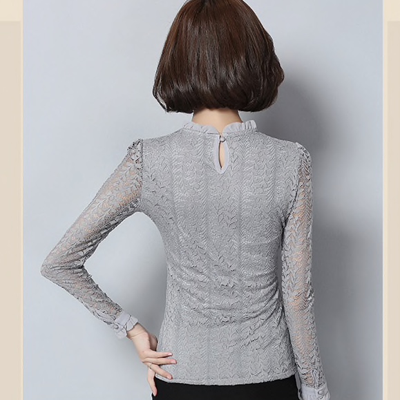 Grey Polyester Lace Patterned Casual Women Top