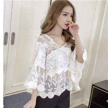 Polyester Floral Thread Work Curved End Beautiful Women Top