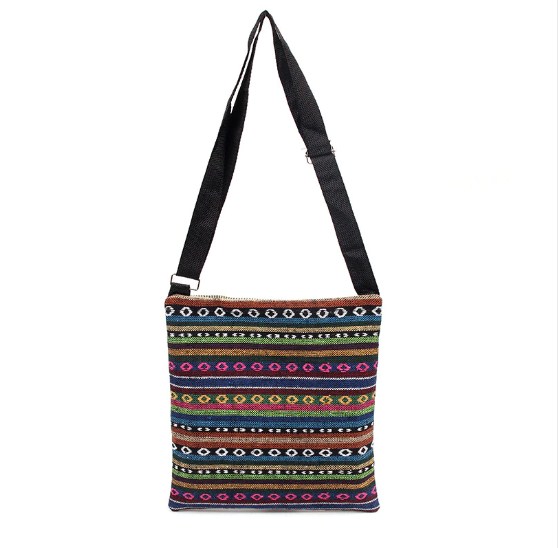 Grey Canvas Retro Elephant Embroidered Large Messenger Bag for Women