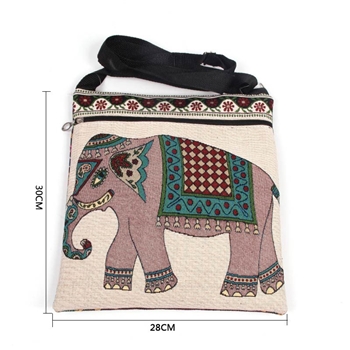 Grey Canvas Retro Elephant Embroidered Large Messenger Bag for Women