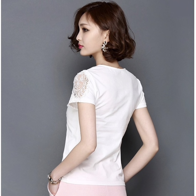 White Polyester Floral Lace Work Casual Women Top