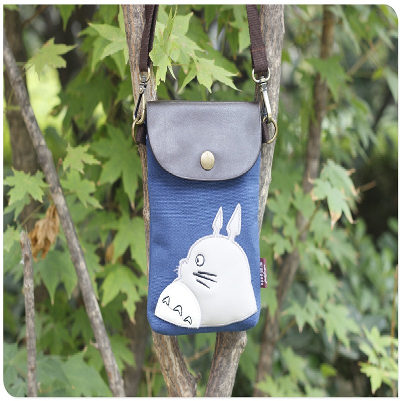 Canvas Totoro Cartoon Printed Mobile Phone Holding Messenger Bag for Women