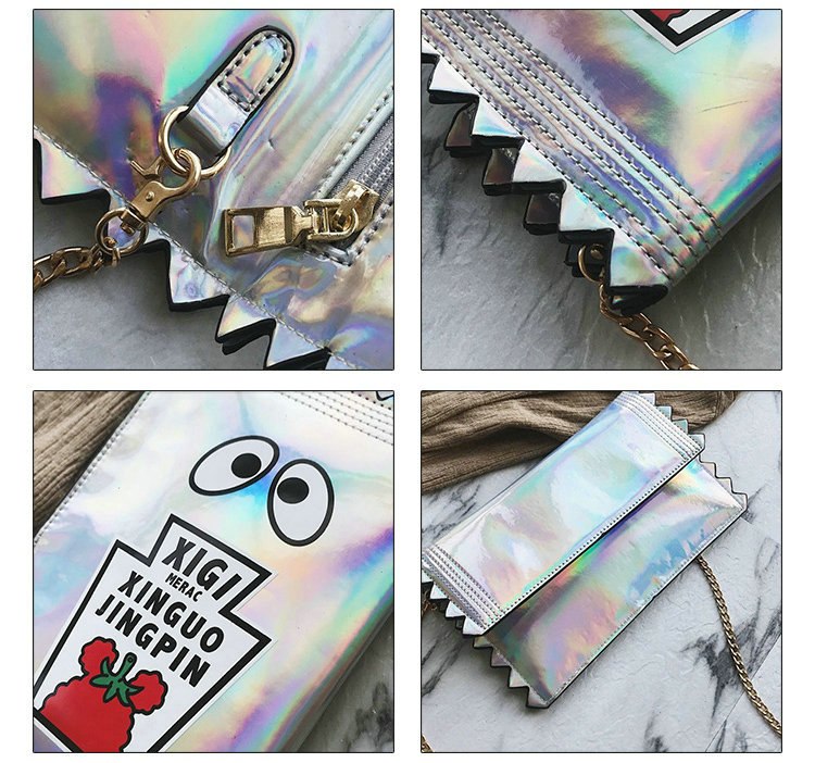 PU Leather Emoji Laser Holographic Chain Shoulder Bag for Women