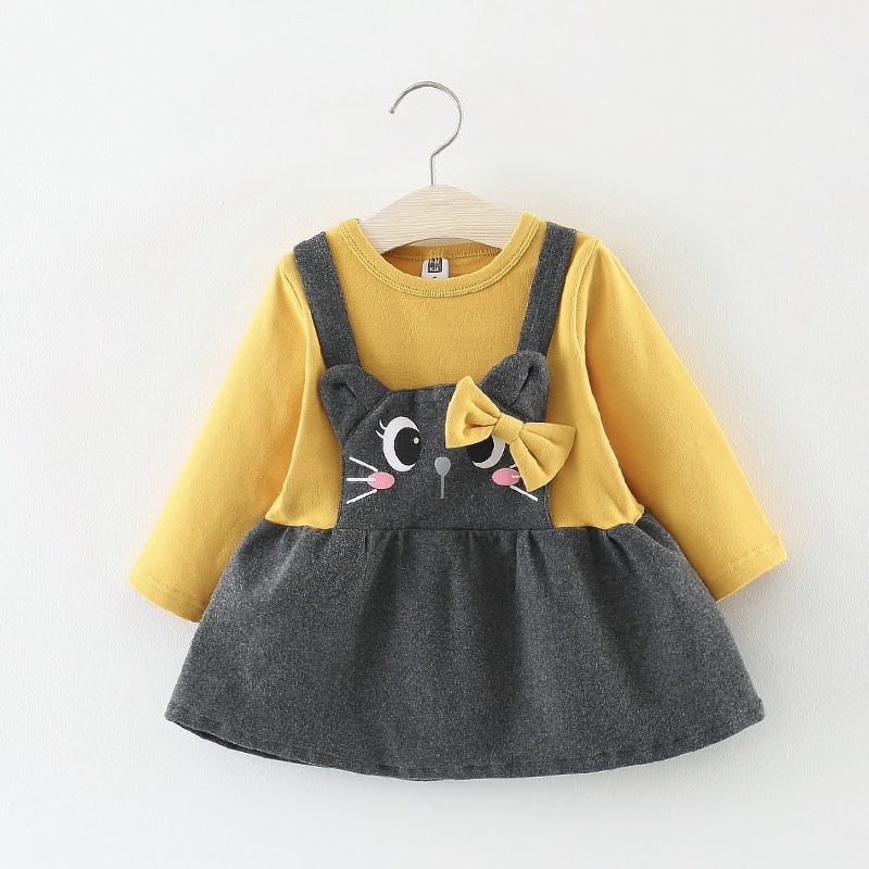 Cotton Cartoon Eyes Patterned Casual Girls Dress