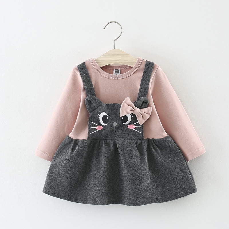 Cotton Cartoon Eyes Patterned Casual Girls Dress