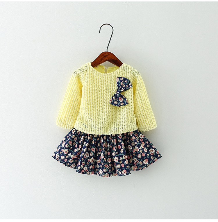 Cotton Printed Bow Decorated Casual Girls Dress