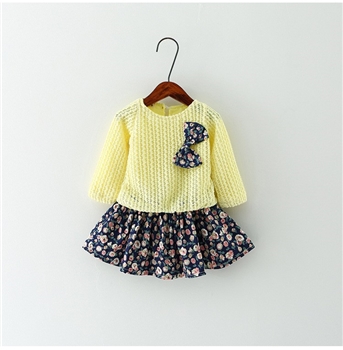 Cotton Printed Bow Decorated Casual Girls Dress