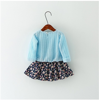 Cotton Printed Bow Decorated Casual Girls Dress