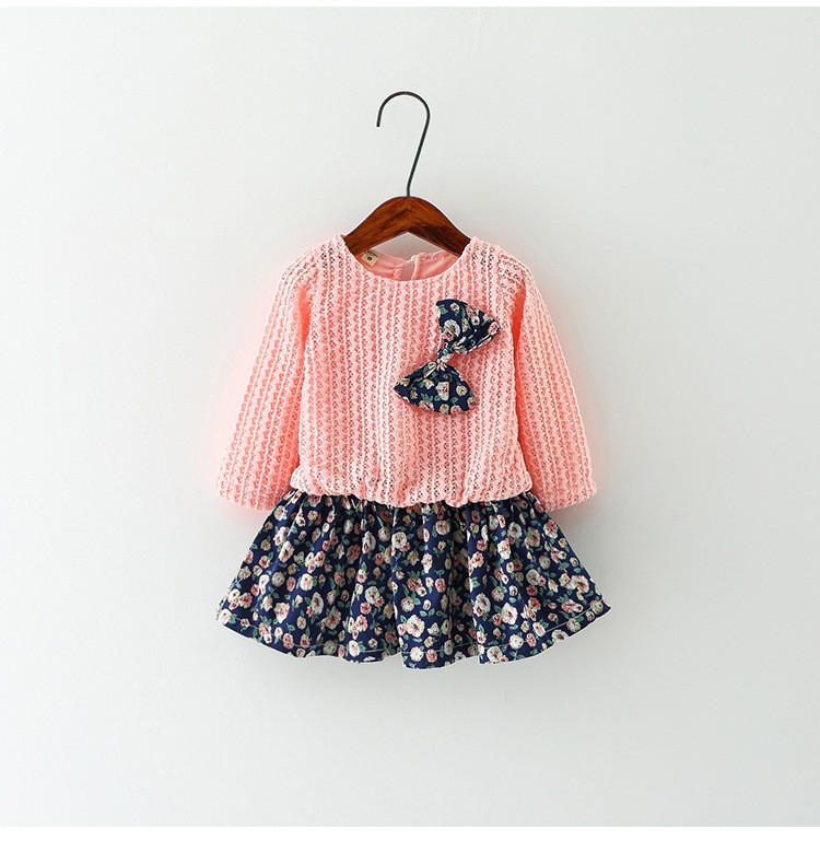 Cotton Printed Bow Decorated Casual Girls Dress