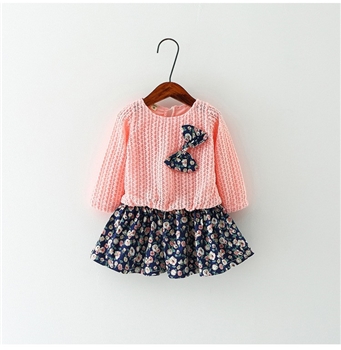 Cotton Printed Bow Decorated Casual Girls Dress