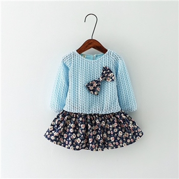 Cotton Printed Bow Decorated Casual Girls Dress