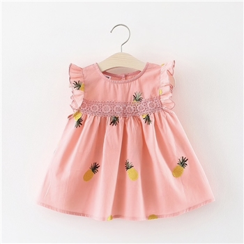 Cotton Pineapples Print Flared Casual Girls Dress