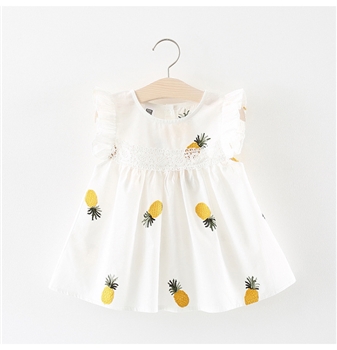 Cotton Pineapples Print Flared Casual Girls Dress