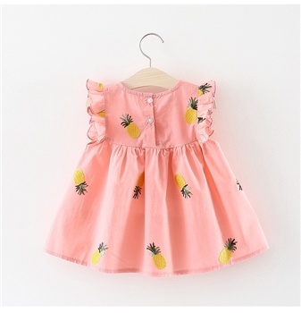 Cotton Pineapples Print Flared Casual Girls Dress