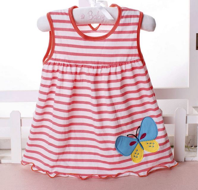 Cotton Stripes print Patch Worked Casual Girls Dress