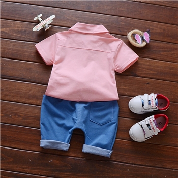 Cotton Printed Collar Neck Shirt Plain Pants Set For Kids