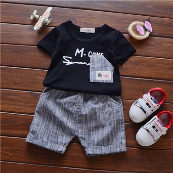 Cotton Front Pocket T-shirt Plain Shorts Set For Kids