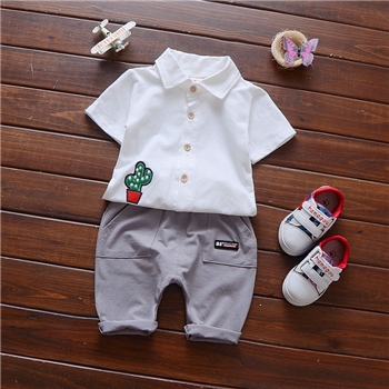 Cotton Cactus Work Shirt Plain Shorts Set For Kids