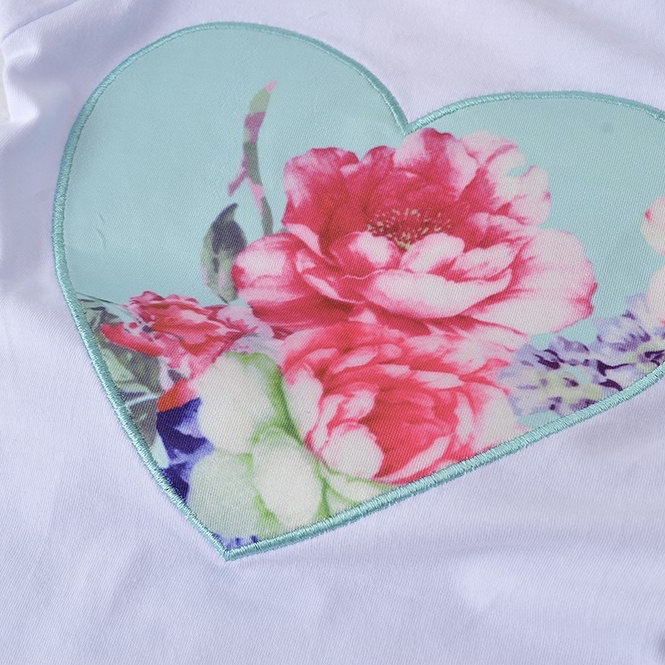 Green Cotton Heart Patterned Top Floral Printed Pants Set For Girls