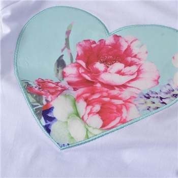 Green Cotton Heart Patterned Top Floral Printed Pants Set For Girls