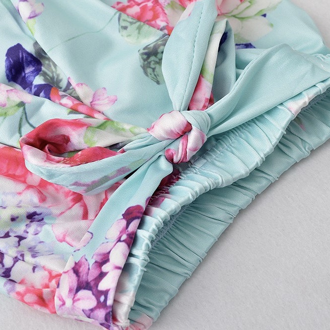 Green Cotton Heart Patterned Top Floral Printed Pants Set For Girls