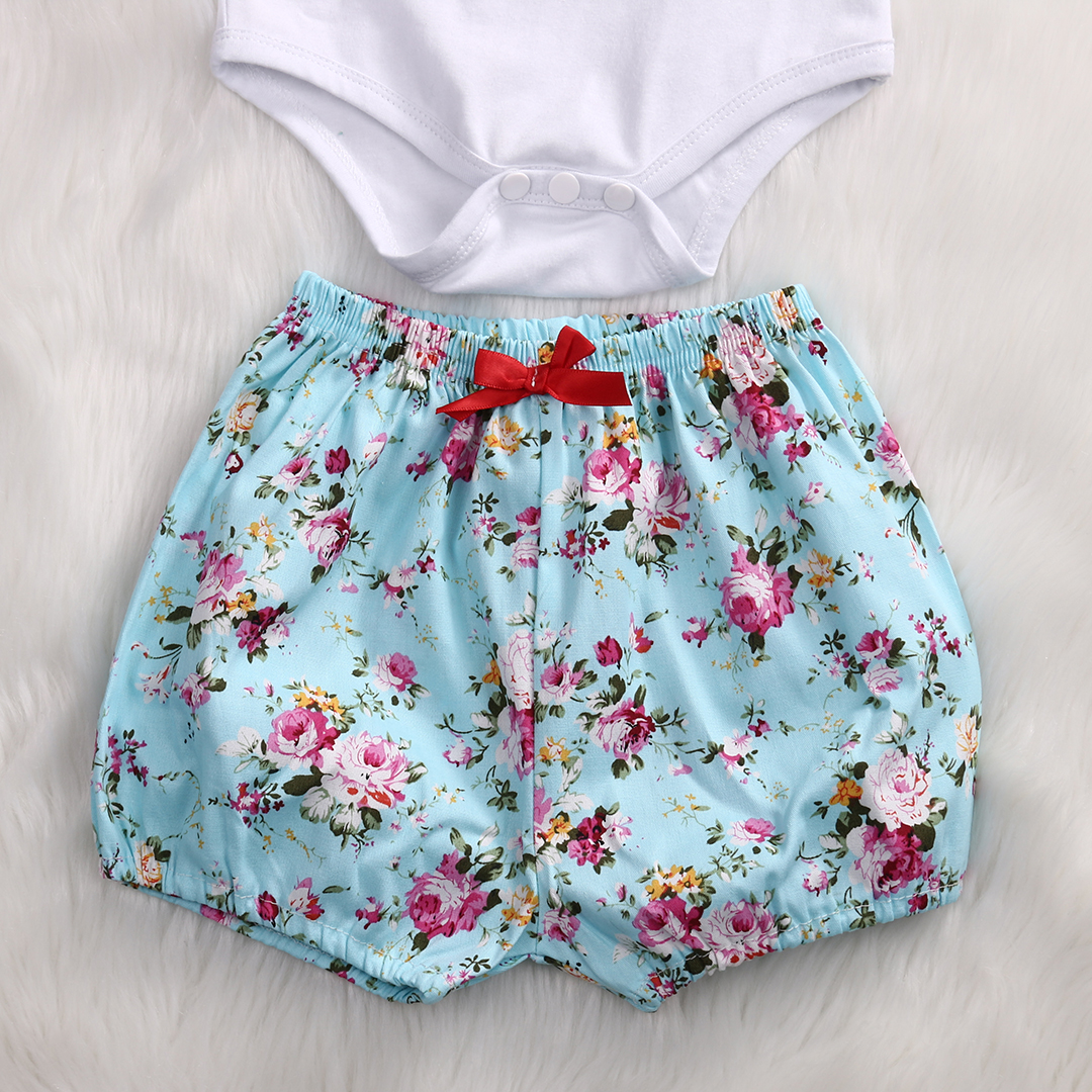 Blue Cotton Sparrow Patch Work Top Printed Shorts Set For Girls