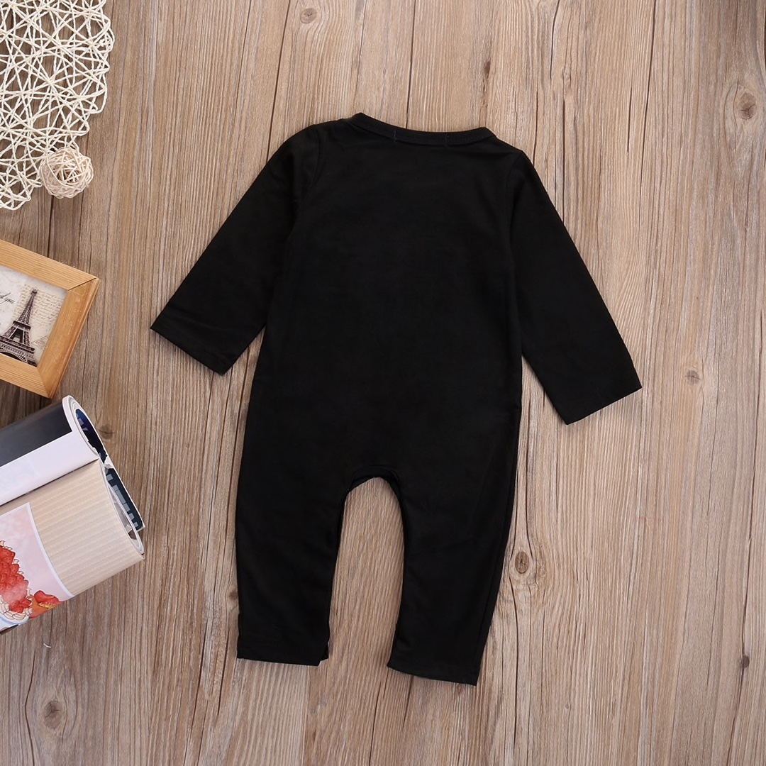 Black Cotton Skeleton Printed Casual Romper For Kids