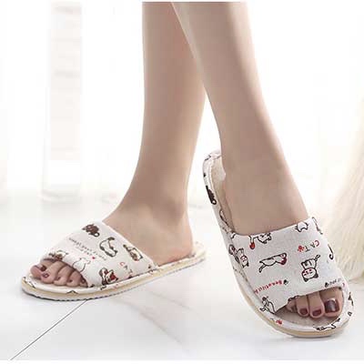 Cotton Printed Open Toes Flat Casual Women Slippers
