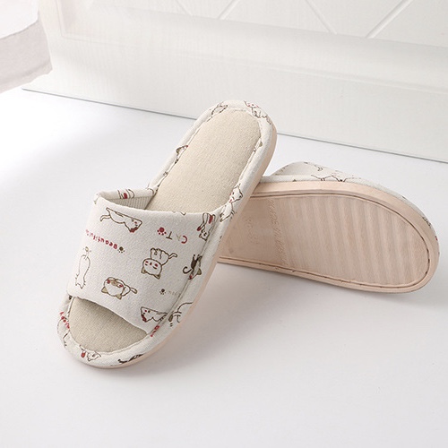 Cotton Printed Open Toes Flat Casual Women Slippers