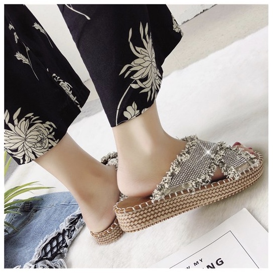EVA Stones Worked Cross Straps Women Slippers