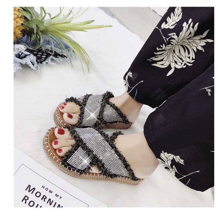 EVA Stones Worked Cross Straps Women Slippers
